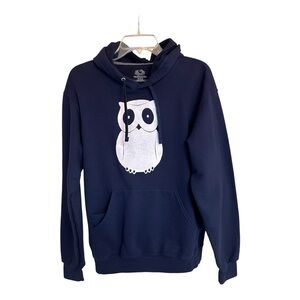 Fruit of the Loom Unisex Dark Navy Blue Hoodie with Owl Design SZ M